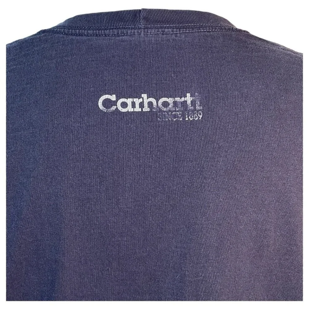 Vintage Mens Carhartt T Shirt 2XL Blue Tee Spell Out Faded Work Streetwear - Picture 5 of 7